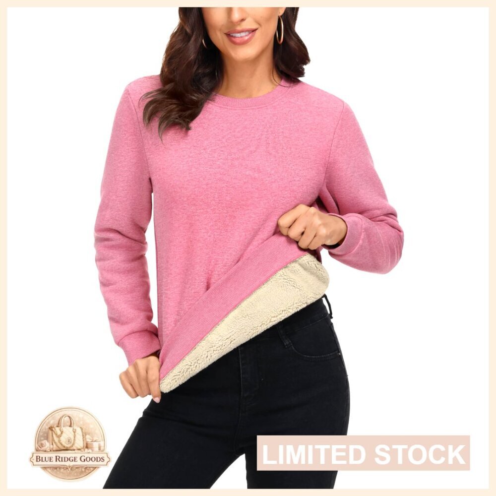 Sherpa Lined Fleece Pullover Sweatshirt Cozy Thermal Casual Winter Warm Top